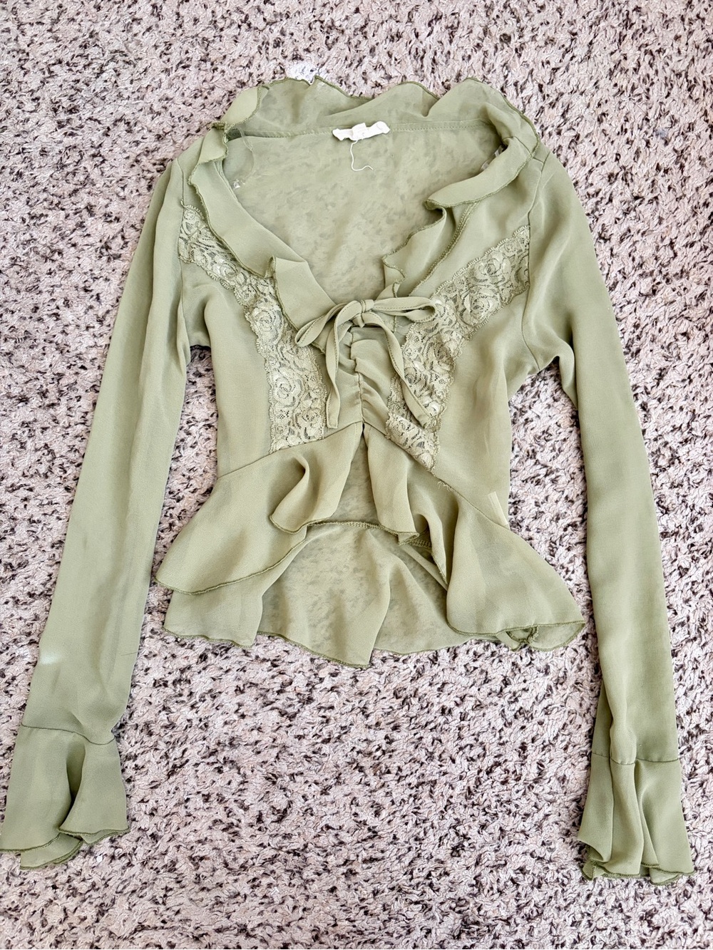 Women's Sage Green Lace-Trim Peplum Blouse
